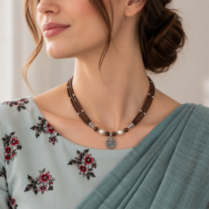 Multi-stranded Tulasi Mala with Lotus pendant