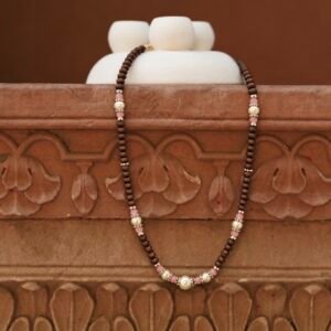 1-layer Tulasi Mala with Pink & Creamy pearls