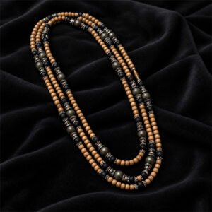 3-layer Tulasi Mala with Tan & Black beads