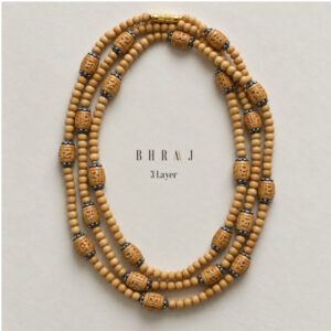 3-layer Tulasi Mala with Tan Round and Carved beads