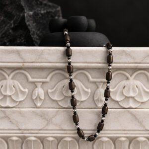 1-layer Tulasi Mala with Barrel & Black Round beads