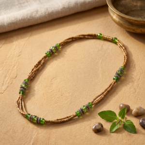 Multi stranded Tulasi Mala with Green pearls