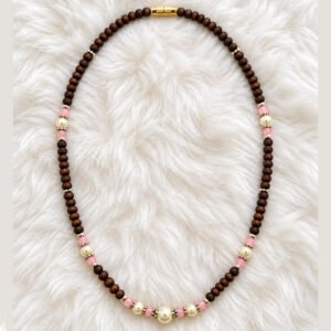 1-layer Tulasi Mala with Pink & Creamy pearls