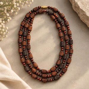 3-layer Tulasi Mala Carved & Round beads