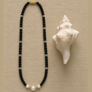 1-layer Tulasi Mala with trio White Pearls
