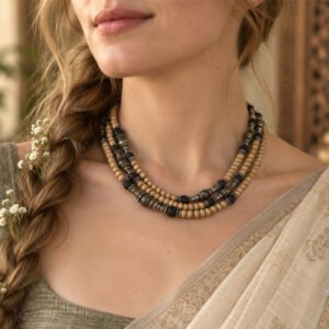 3-layer Tulasi Mala with Tan & Black beads