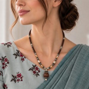 1-layer Tulasi Mala with Pearls & Tulasi bead hanging