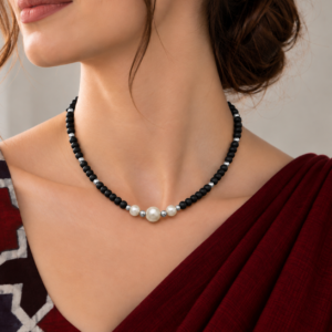 1-layer Tulasi Mala with trio White Pearls