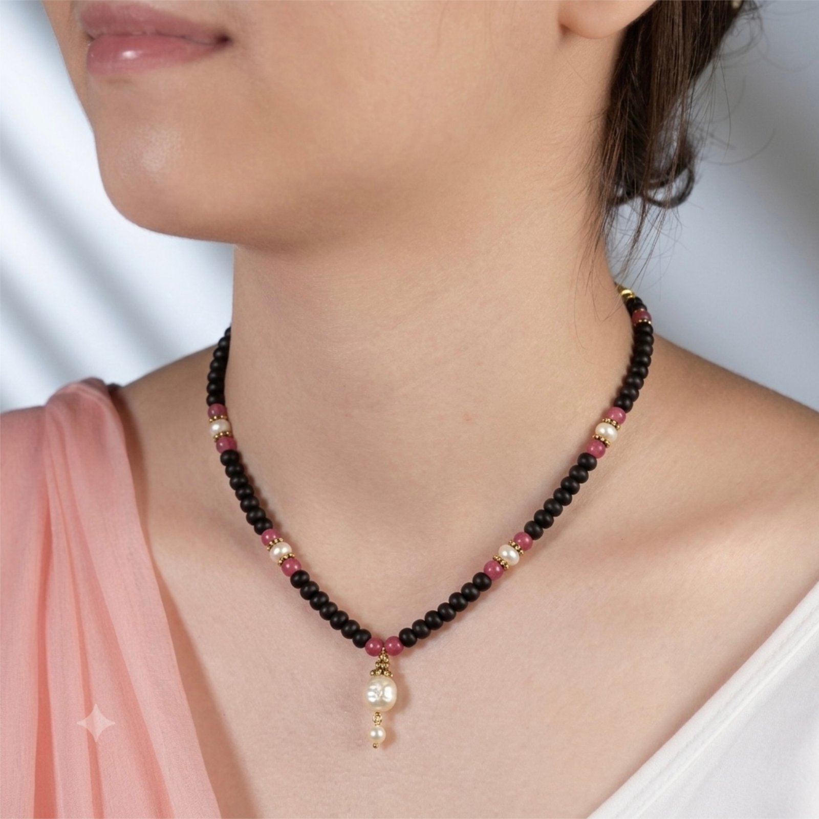 1-layer Tulasi Mala with Pearl hanging - Image 2