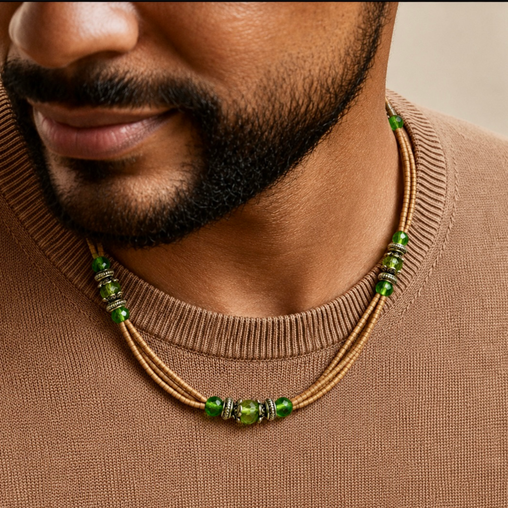 Multi stranded Tulasi Mala with Green pearls