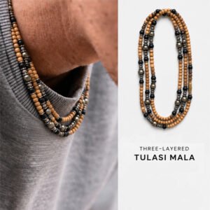 3-layer Tulasi Mala with Tan & Black beads