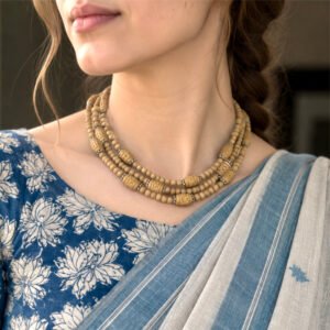3-layer Tulasi Mala with Tan Round and Carved beads