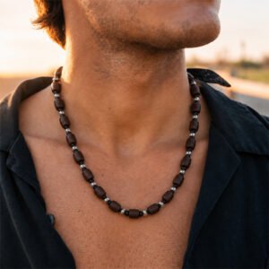 1-layer Tulasi Mala with Barrel & Black Round beads