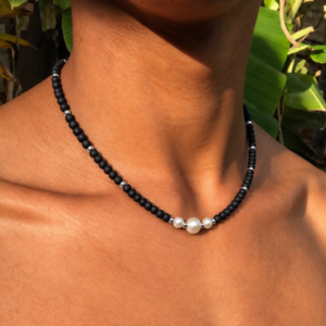 1-layer Tulasi Mala with trio White Pearls