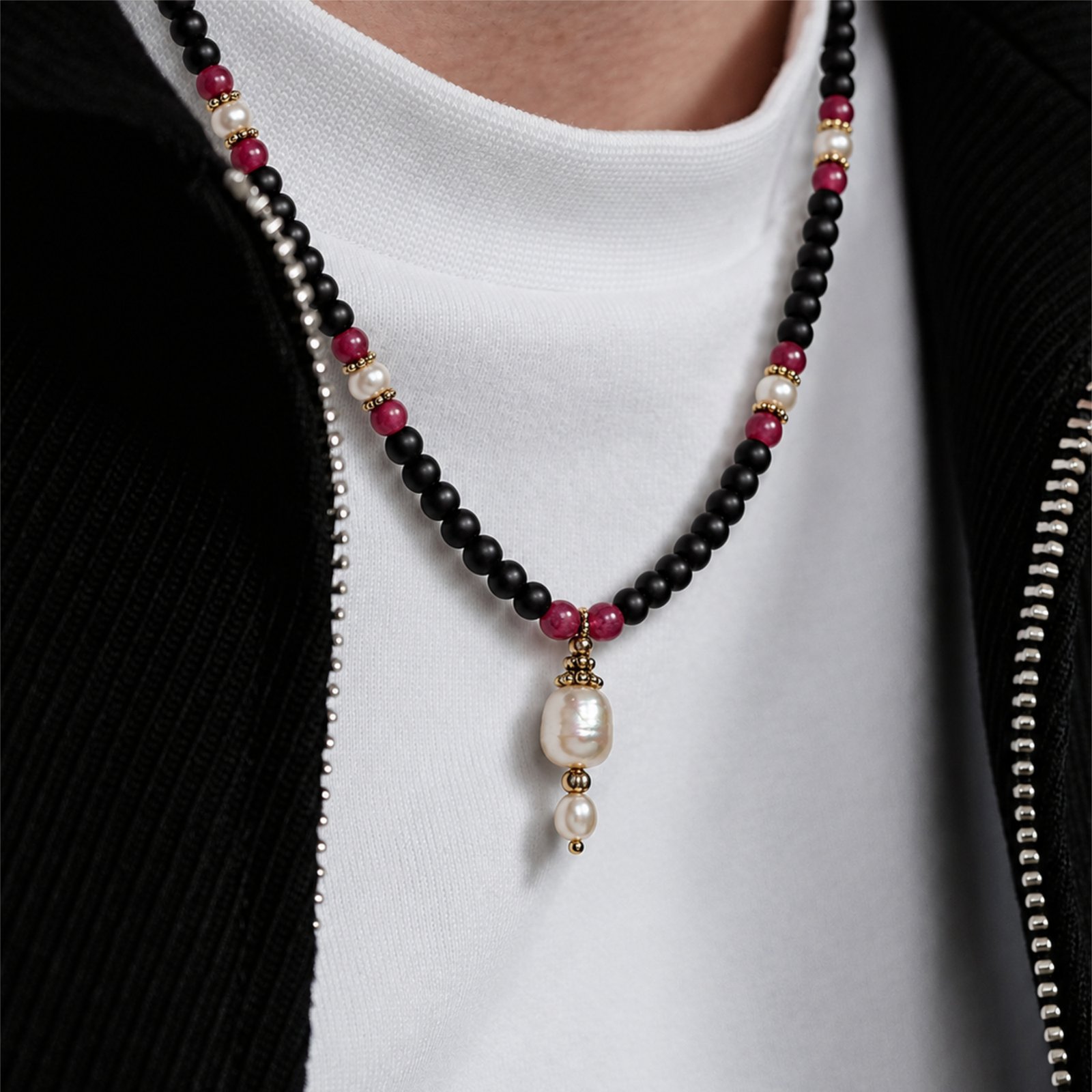 1-layer Tulasi Mala with Pearl hanging - Image 3