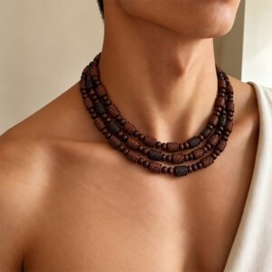3-layer Tulasi Mala Carved & Round beads