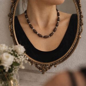 1-layer Tulasi Mala with Barrel & Black Round beads