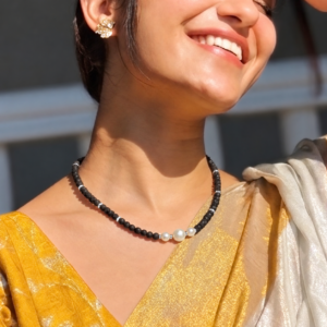 1-layer Tulasi Mala with trio White Pearls