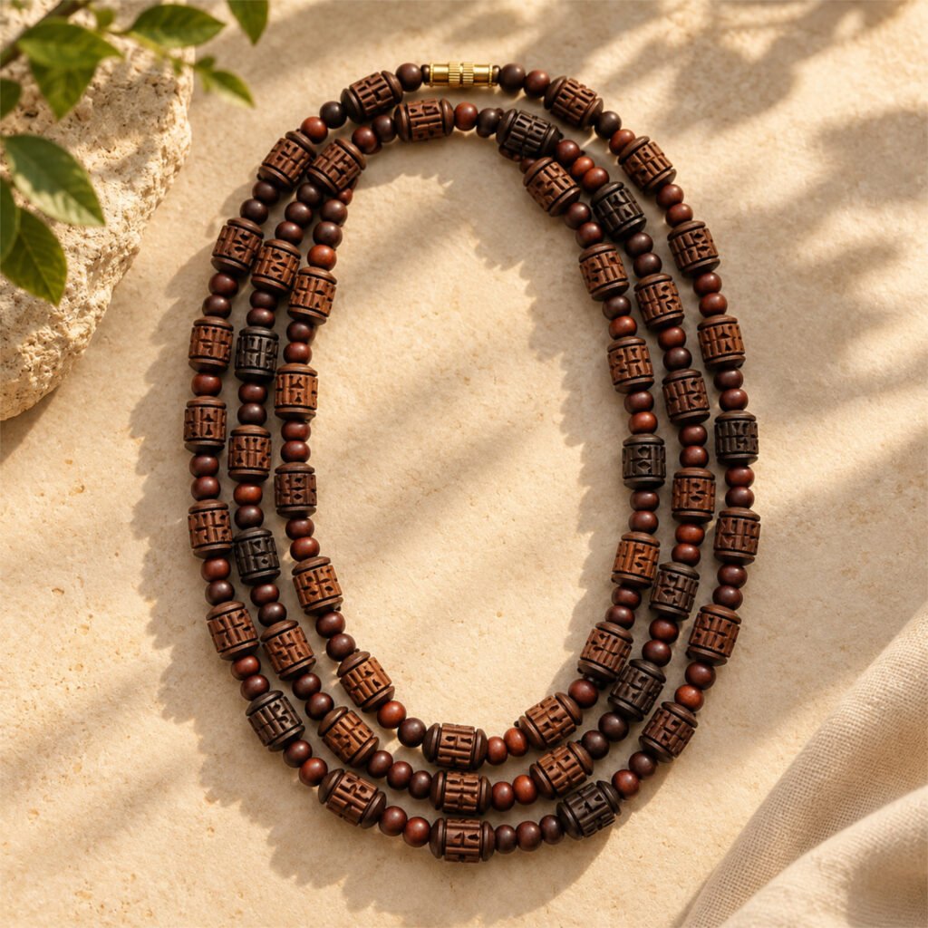 3-layer Tulasi Mala Carved & Round beads