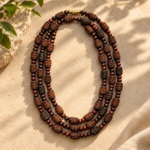 3-layer Tulasi Mala Carved & Round beads