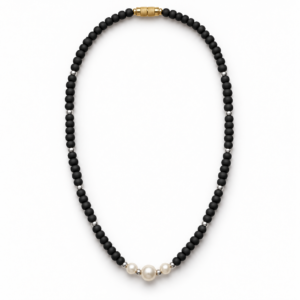 1-layer Tulasi Mala with trio White Pearls