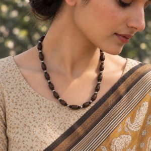 1-layer Tulasi Mala with Barrel & Black Round beads