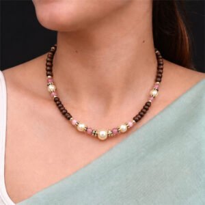1-layer Tulasi Mala with Pink & Creamy pearls