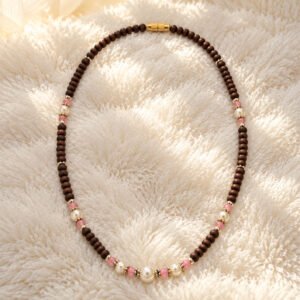 1-layer Tulasi Mala with Pink & Creamy pearls