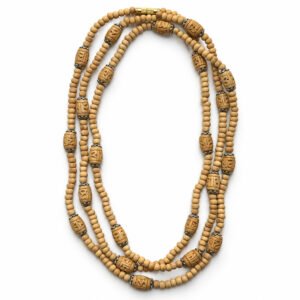 3-layer Tulasi Mala with Tan Round and Carved beads