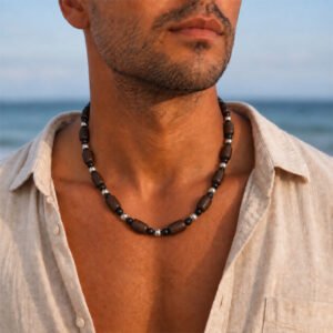 1-layer Tulasi Mala with Barrel & Black Round beads