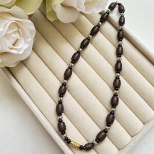 1-layer Tulasi Mala with Barrel & Black Round beads