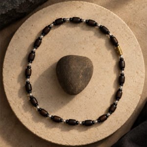 1-layer Tulasi Mala with Barrel & Black Round beads