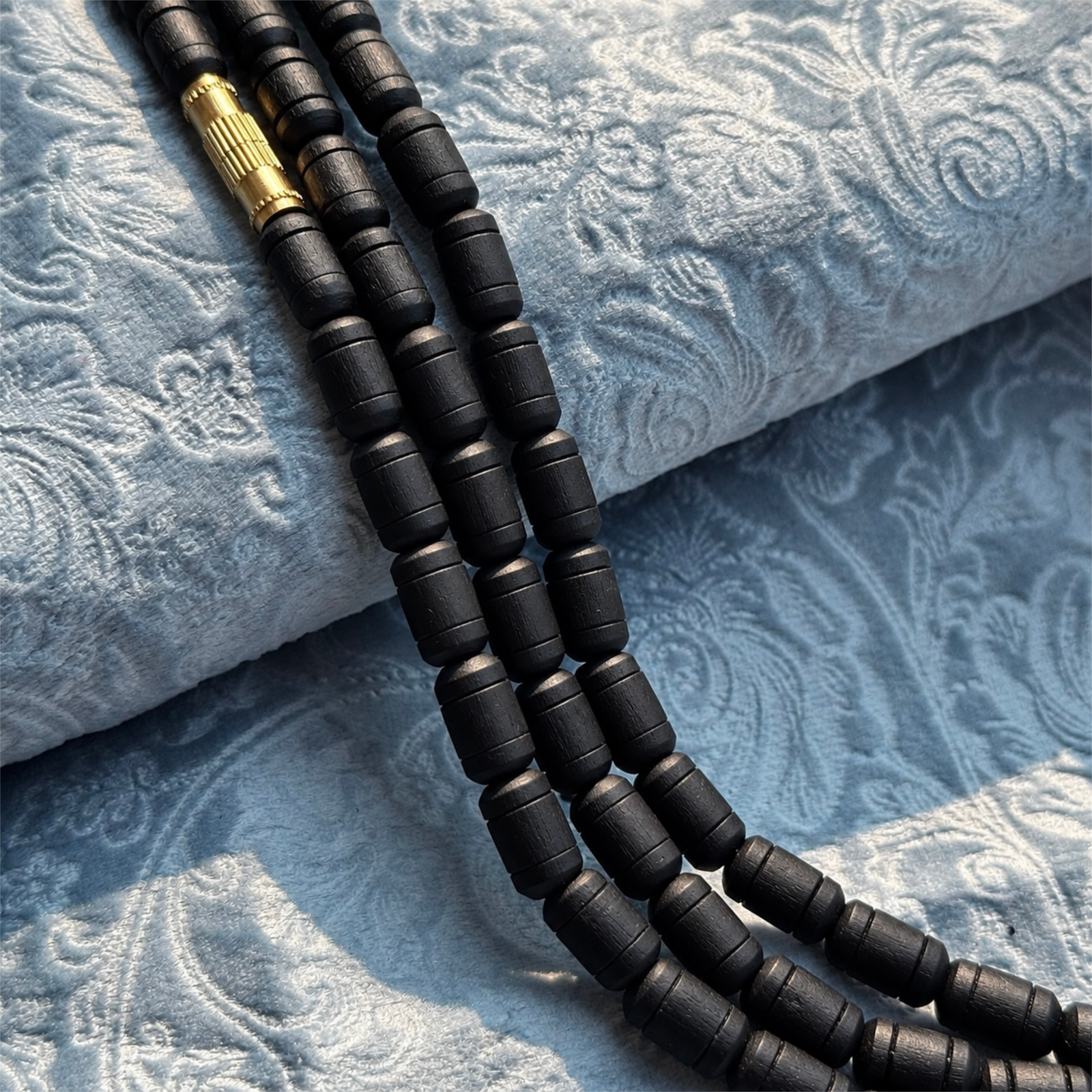 3 layer Tulasi Mala with Black Barrel beads - TM127 - Image 2